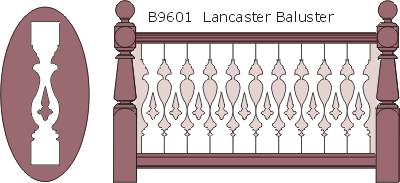 B9601 Lancaster flat sawn balusters, railings and 13010 posts
