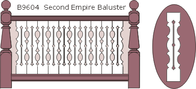 B9604 Second Empire flat sawn balusters, railings and 13010 posts
